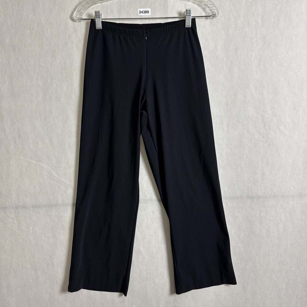 Porto SF Women's 0 Black Stripped Front Zip Straight Leg Cropped Stretch Pants